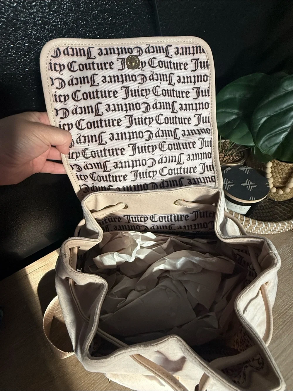 Juicy Couture Cream Mini Backpack with Embroidered Crest